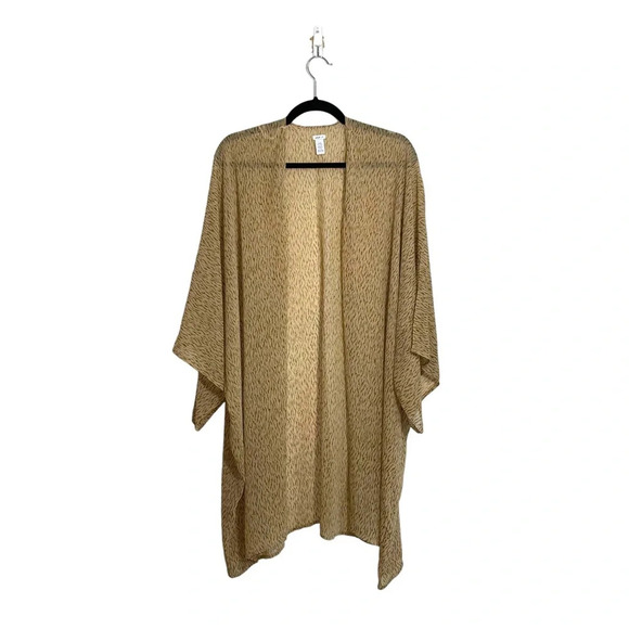 aerie Tan & Brown Animal Print Open Front Semi-sheer Kimono One Size Women’s - Picture 11 of 11